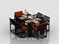 中式复古黑色黑檀木长方形餐桌金色台布餐具红色布艺软垫镂空六位式餐椅椅桌椅组合