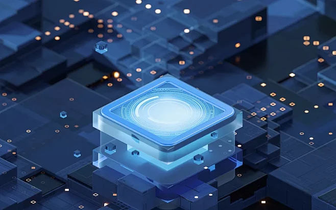 科技感电路与芯片3D渲染图片下载