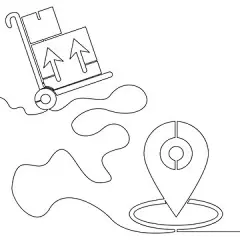 一笔画 | 图源免费EPS文件 |Continuous one single line drawing Cargo cart delivery to destination Map pointers icon vector illustration concept