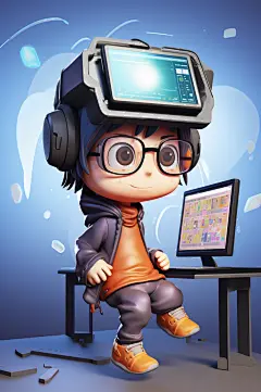 AI数字艺术儿童教育培训编程男孩人物模型-众图网