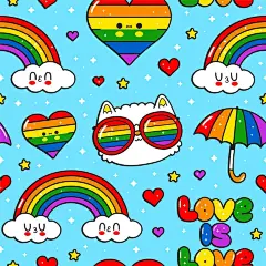 Vector cute kawaii gaylgbt seamless pattern vector doodle cartoon character illustration design gaylgbt rigtsrainbowheart seamless pattern print design for poster tshirt concept