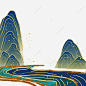 Mountains River Clipart Transparent PNG Hd, Guofeng Mountains And Rivers, Gold Plated, Guofeng, Ink PNG Image For Free Download