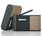 Hybrid radio wrapped in woven rattan by Mathieu Lehanneur for Lexon