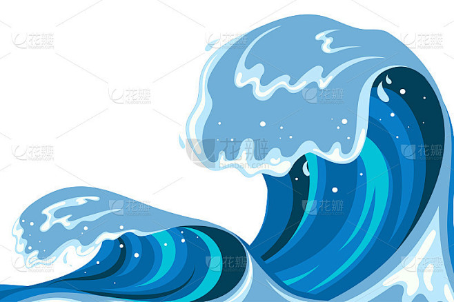 海啸波浪在平面卡通风格。