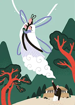 仙女飞天 手绘插图 成语寓言 成语插图插画设计PSD ti456a0110