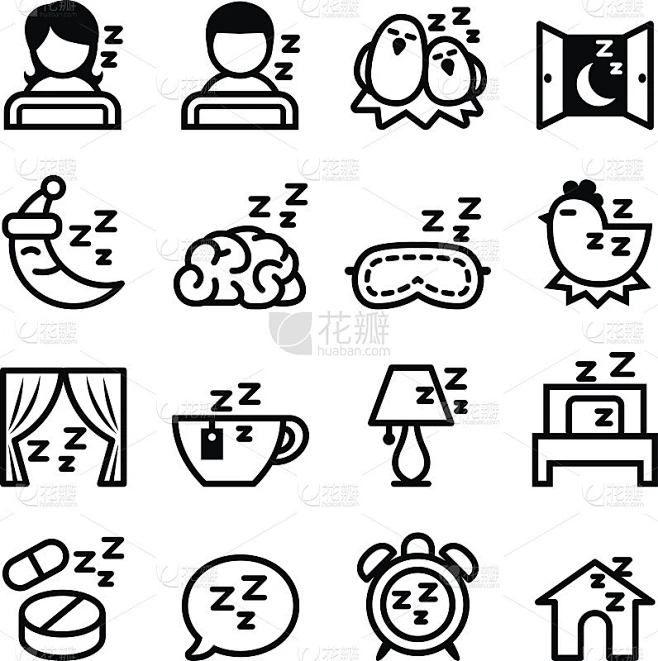 睡眠图标设置素材-花瓣网