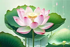 仲夏暑假夏日植物荷花荷叶插画图片