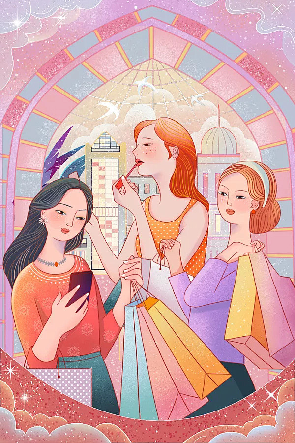 38女神节购物插画海报