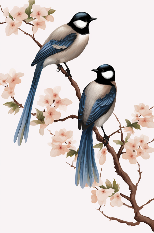 AI数字艺术中国风梅花喜鹊水墨画插画-众...