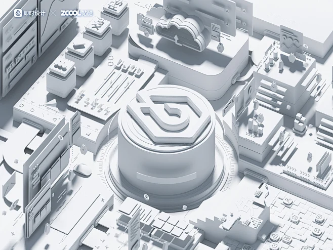 3D blue c4d color simple Technology visualization-花瓣网