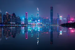 现代化海滨城市夜景