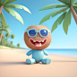 Empty-beach--coconut-tree--blue-sky--flower--3d (4)