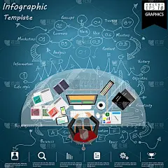 插画业务。设计创意和概念思维。为了成功，计划，思考，搜索，分析，沟通，未来的想法，创新的技术现代。