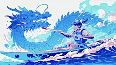 手绘卡通端午节赛龙舟插画