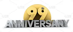 99周年庆典标志以金色和银色孤立在白色背景上。99周年纪念标志。3 d演示。