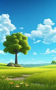 简约蓝天白云植物素材图AI图背景壁纸