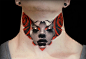 portait overlay on moth, neck tattoo by Michael Taguet