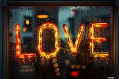 夜景love发光英文字母背景图片
