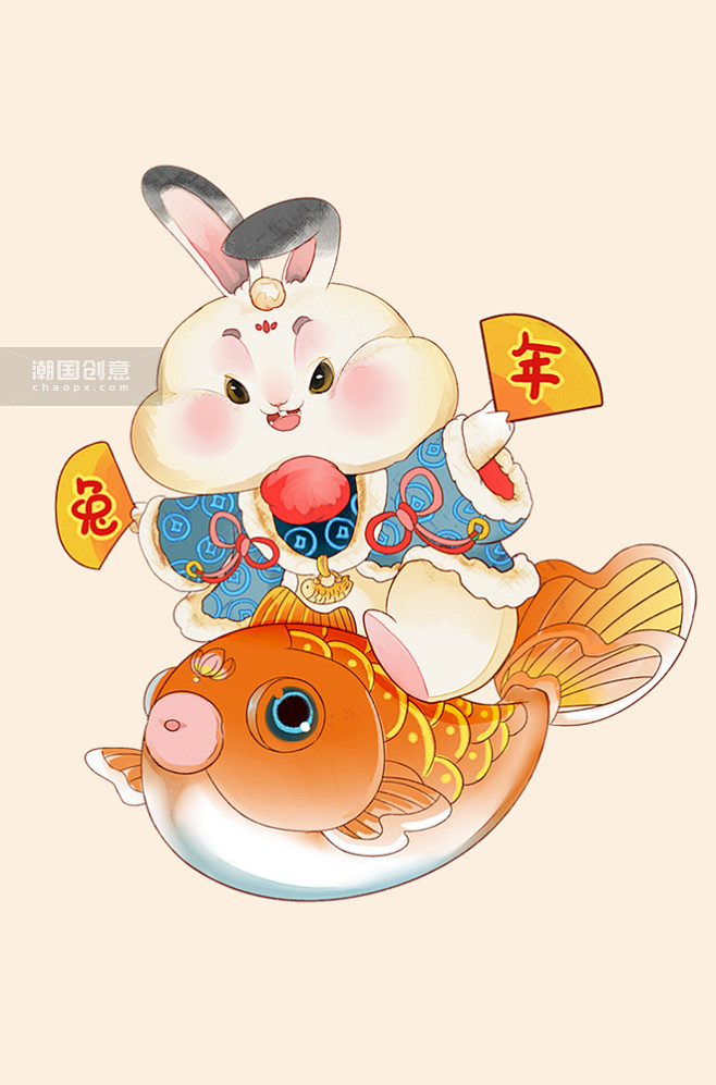 国潮兔年新年新春春节卡通可爱兔子胖胖兔锦...