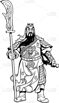 线条画,勇士,关羽,分离着色,书,盔甲服,男人