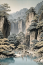数字艺术黑白山水-众图网