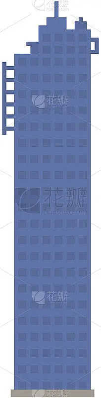 高楼大厦、高塔为电脑像素游戏。城市中心景观与高层摩天大楼