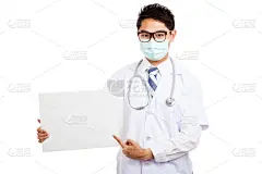 面罩,男性,空白的,标语,医生,衣服,留白,水平画幅,手势语,仅男人