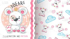 熊,四方连续纹样,动物心脏,婴儿,公主,女孩,式样,可爱的,小的,自然美