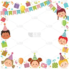 模板是准备邀请或生日派对卡与孩子和礼品盒。