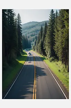 AI数字艺术摄影风森林环绕的公路-众图网