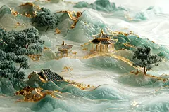 国潮立体精品山水画