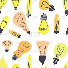 无缝模式手绘灯泡。平坦的插图。