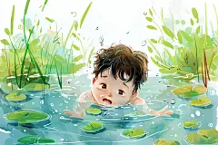 夏季玩水防溺水普及插画
