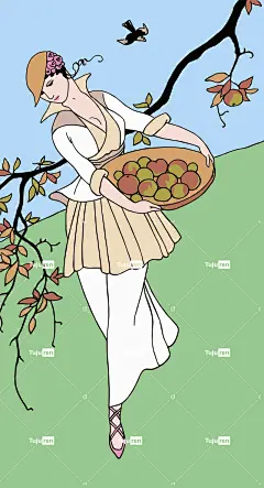 女士 艺术装饰 苹果采摘 复古时尚 秋天 女装 模板 优雅