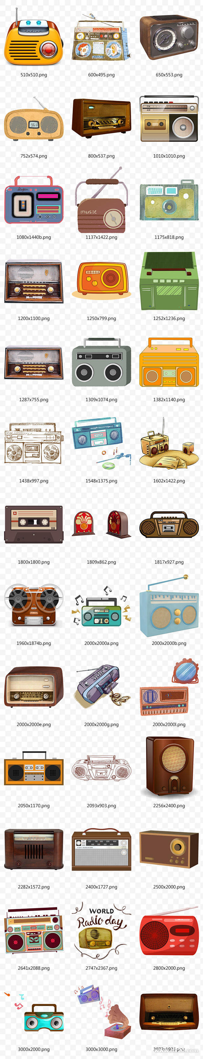 42款复古收音机手绘卡通老物件60年代p...