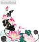 矢量时尚花纹元素162#超酷##潮流##设计##时尚##花纹##背景##元素##荷花##荷叶##莲蓬##卡通##手绘##花骨朵#