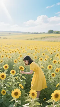 写实风向日葵花田的芬芳AI插画