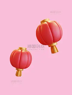 3D渲染新年灯笼红灯笼春节年货节