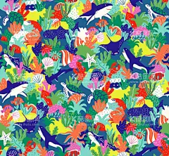 海洋生物四方连续  - 源文件下载【酷图网】海底世界,海洋生物,海龟,海底生物,鲨鱼,珊瑚,四方连续,数码印花,泳装印花,服装印花,泳装,沙滩裤,运动