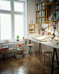 Beautiful Home Offices & Workspaces. Love that light table and the hanging bookshelves.: 