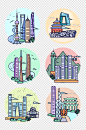 城市标志性建筑插画元素-众图网