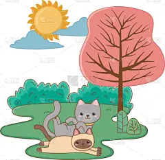 动画片,野生猫科动物,式样,可爱的,宠物,自然,多样,环境,图像,灌木