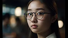 (3/4)在背景中戴着眼镜的亚洲女孩，以写实明暗对比的风格，使用Tokina AT-X 11-16mm f/2.8 PRO DX II镜头，年轻的主角，32K UHD，近景强度，照片逼真的技术，风格混搭(AI绘图来自WeDraw.art)
