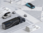自动驾驶交付机器人通过人行横道过马路的等轴测视图。3d 渲染图像.