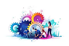 齿轮转动企业文化办公扁平风插画