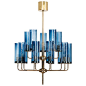 罕见的吊灯模型奏鸣曲由汉斯阿格尼Jakobsson设计。由汉斯阿格尼Jakobsson Markaryd，瑞典。黄铜色和原罕见的蓝色玻璃。: 
