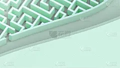 迷宫迷宫的创意和谜题概念纸艺术风格的绿色背景- 3d渲染