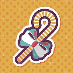 圣诞糖果手杖与长影子扁平图标，eps10