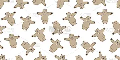 熊北极熊泰迪熊涂鸦矢量无缝图案孤立壁纸背景