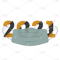 2021年新年快乐，用医用口罩覆盖冠状病毒单元。商业设计卡片模板，白色背景上的横幅。矢量插图。